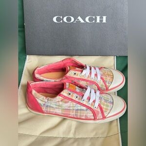 Coach Barrett Poppy Beach Plaid Lace Up Sneakers